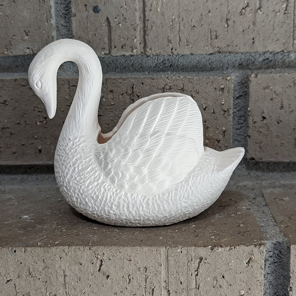 Image of Ceramic Bisque Ready to Paint Swan Planter Holder 4" in height