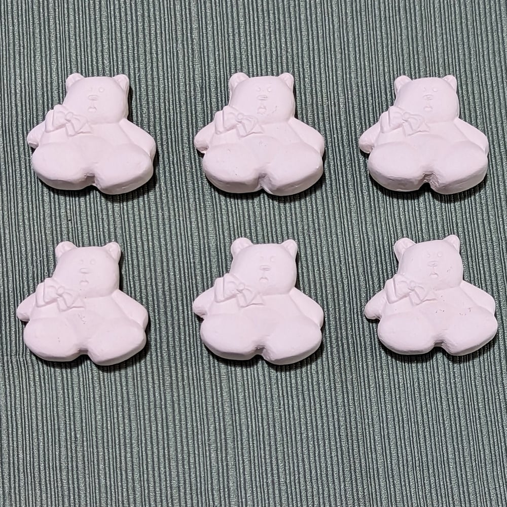 Image of Set of 6 Ceramic Bisque Teddy Bear Embossed Magnets Ready to Paint 1 1/2"