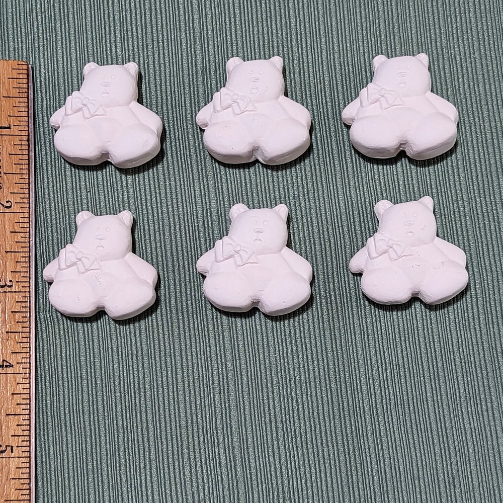 Image of Set of 6 Ceramic Bisque Teddy Bear Embossed Magnets Ready to Paint 1 1/2"