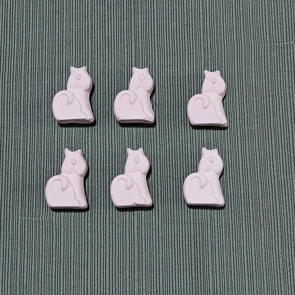 Image of Set of 6 Ceramic Bisque Cat Embossed Magnets Ready to Paint