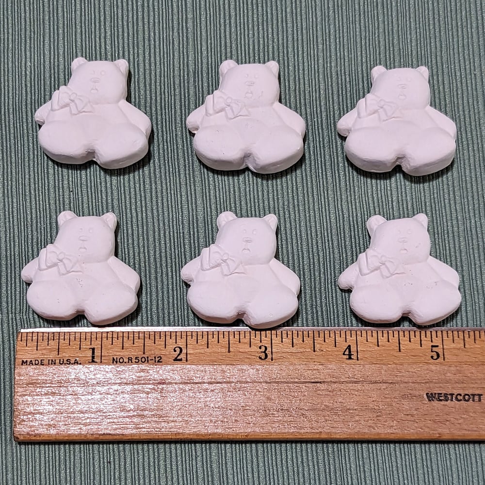 Image of Set of 6 Ceramic Bisque Teddy Bear Embossed Magnets Ready to Paint 1 1/2"
