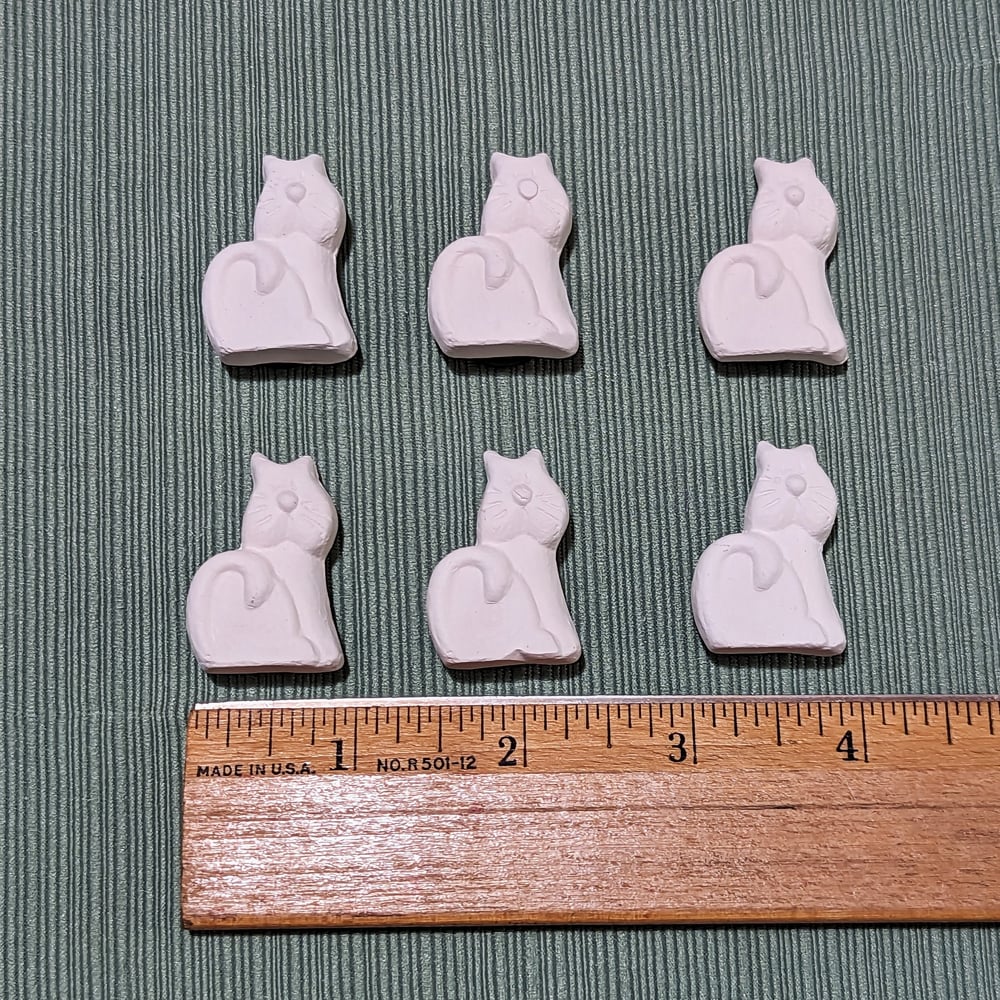 Image of Set of 6 Ceramic Bisque Cat Embossed Magnets Ready to Paint