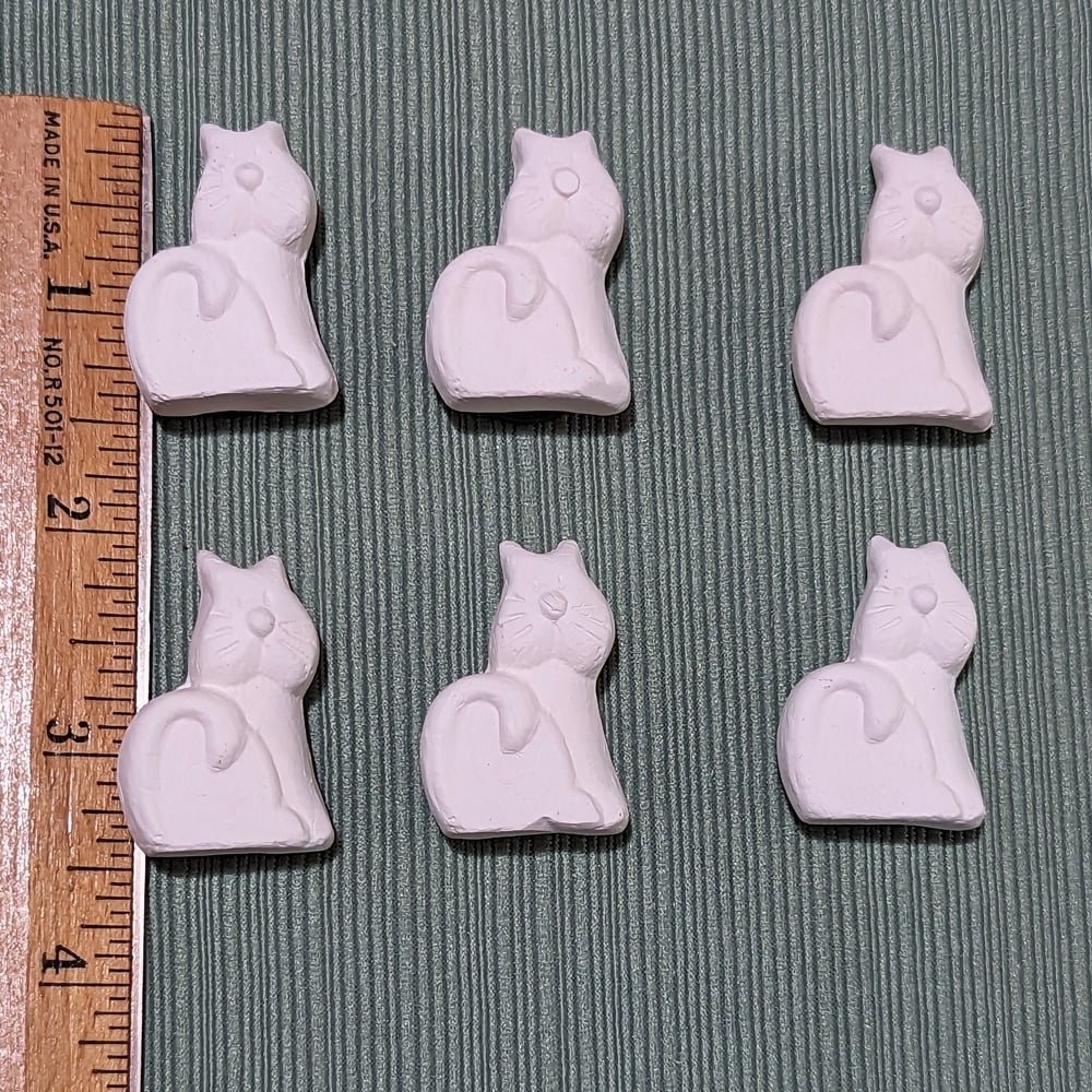 Image of Set of 6 Ceramic Bisque Cat Embossed Magnets Ready to Paint
