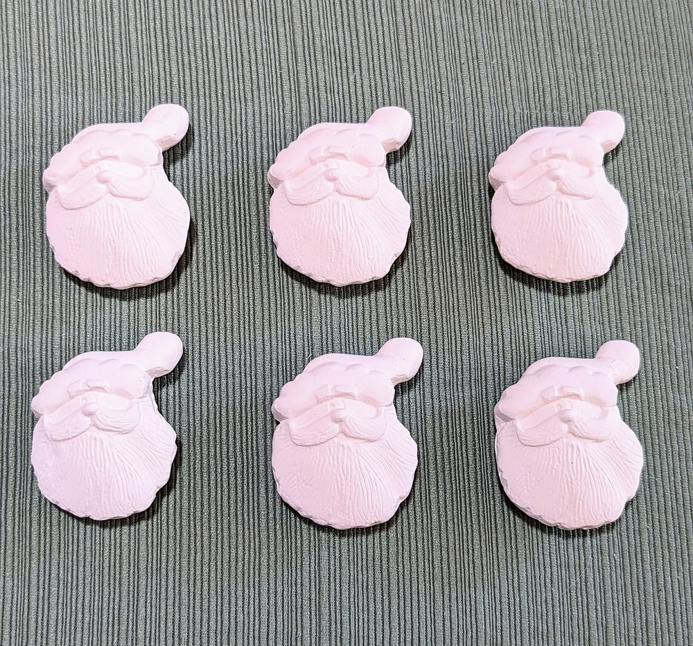 Image of Set of 6 Ceramic Bisque Santa Face Embossed Magnets Ready to Paint
