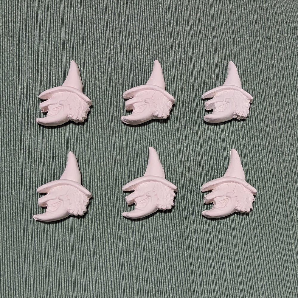 Image of Set of 6 Ceramic Bisque Witch Embossed Magnets Ready to Paint