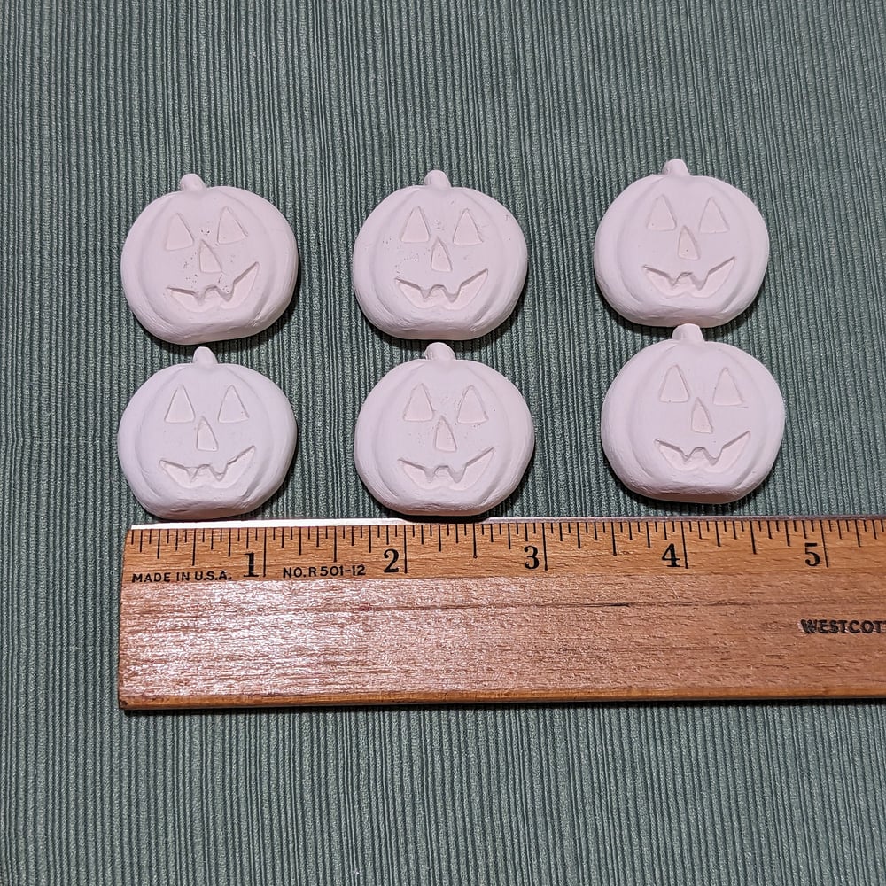 Image of Set of 6 Ceramic Bisque Jack O Lantern Embossed Magnets Ready to Paint
