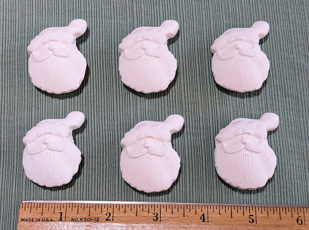 Image of Set of 6 Ceramic Bisque Santa Face Embossed Magnets Ready to Paint