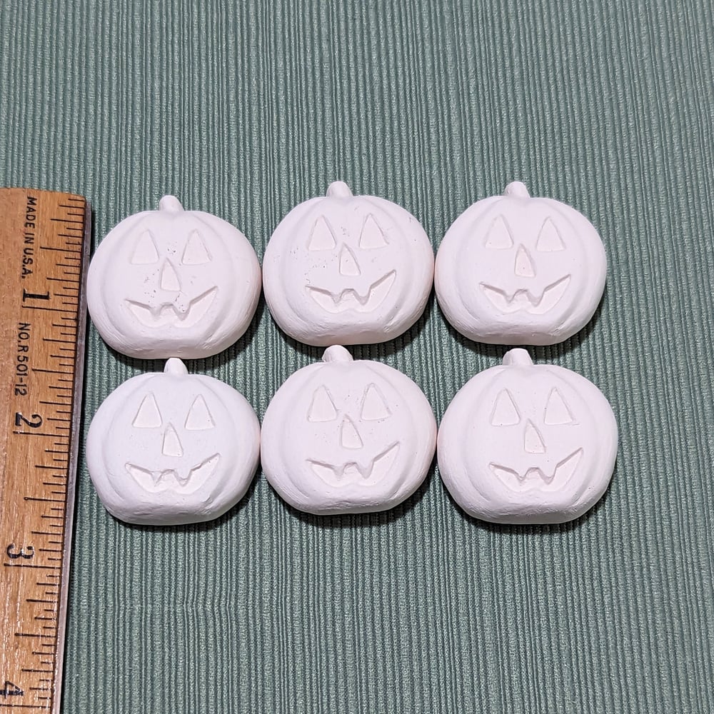 Image of Set of 6 Ceramic Bisque Jack O Lantern Embossed Magnets Ready to Paint