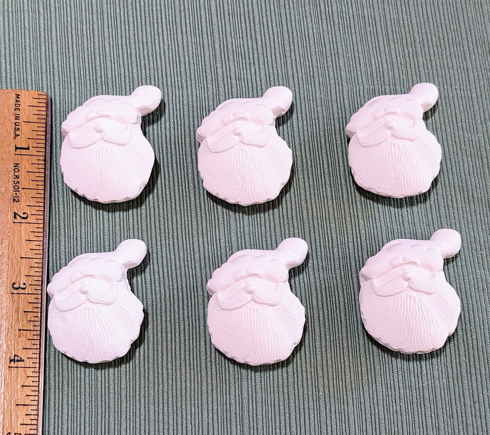 Image of Set of 6 Ceramic Bisque Santa Face Embossed Magnets Ready to Paint