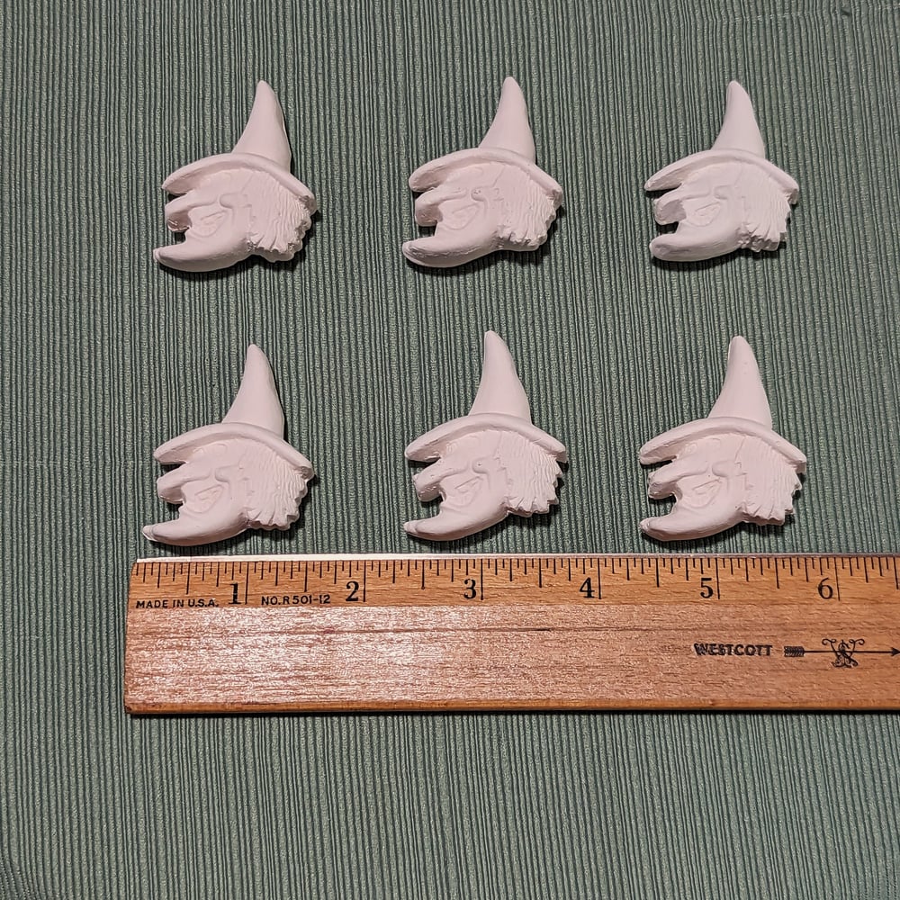 Image of Set of 6 Ceramic Bisque Witch Embossed Magnets Ready to Paint
