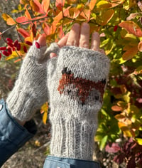 Image 3 of Woodland fingerless mittens - Cornflower blue - Ready to ship