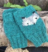 Image 2 of Woodland fingerless mittens - Lagoon blue - Ready to ship