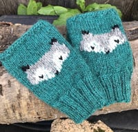 Image 1 of Woodland fingerless mittens - Lagoon blue - Ready to ship