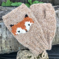 Image 2 of Woodland fingerless mittens - Beige - Ready to ship