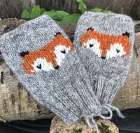 Image 1 of Woodland fingerless mittens - Medium gray - Ready to ship 