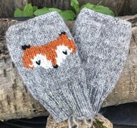 Image 2 of Woodland fingerless mittens - Medium gray - Ready to ship 