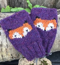 Image 2 of Woodland fingerless mittens - Violet heather - Ready to ship