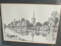 Image 3 of Stratford Upon Avon Holy Trinity Church, Vintage B&W Art Print, Signed Anthony John, Framed