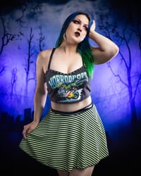 Image 1 of Medium Green and Black Striped Skater Skirt