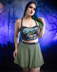 Image 4 of Medium Green and Black Striped Skater Skirt