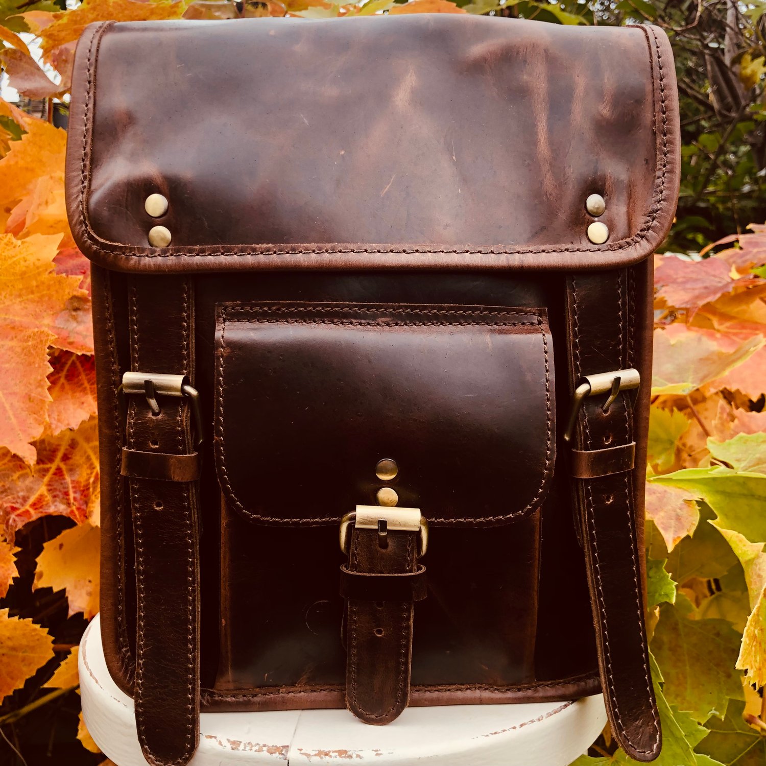 Image of 11”x9” - Ipad-Size #7B - Buffalo ‘Pull-Up’ Leather Bag/Rectangle 2 Buckles