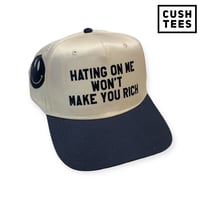 Hating on me won't make you rich (Snapback) Off white/navy blue