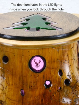 Image of Rustic Spruce Log LED light with hidden pictures inside, Rustic Decor, Unique functional art