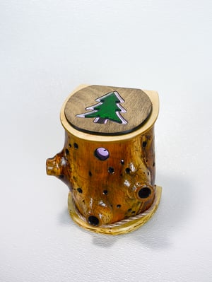 Image of Rustic Spruce Log LED light with hidden pictures inside, Rustic Decor, Unique functional art