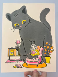 Reading Cat Riso Print 