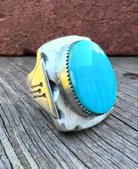 Image 1 of WL&A Handmade Royston Blue Tres Arrows Signet Ring - Size 9