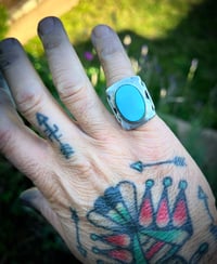 Image 5 of WL&A Handmade Royston Blue Tres Arrows Signet Ring - Size 9