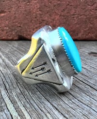 Image 4 of WL&A Handmade Royston Blue Tres Arrows Signet Ring - Size 9