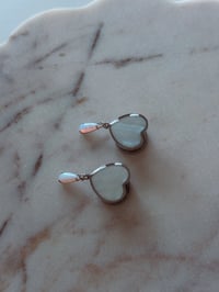 Image 1 of Pearly Heart Fire Opals (Silver or Gold) (Hoops Optional)