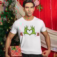 Image 1 of Grinch Heart T-Shirt - Short Sleeve Cotton UNISEX Top T-Shirt Christmas