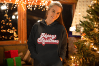 Image 4 of Retro Merry Christmas Unisex Crewneck Hoodie