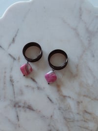 Image 2 of Pink Opal Rhombus Dangles (Black)