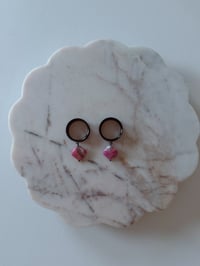Image 3 of Pink Opal Rhombus Dangles (Black)