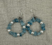 Image 3 of Aquamarine Crystal Chip Gemstone Hoop Earrings