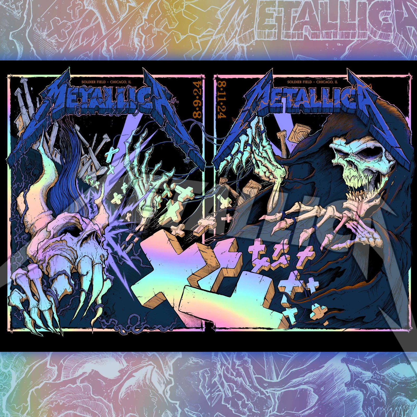 Official METALLICA Chicago Aug, 9 & 11 FOIL POSTER SET | SQUINDO
