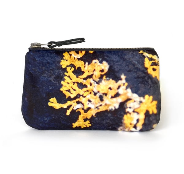 Image of Yellow lichen 1, velvet zipper purse