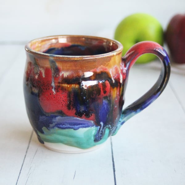 Image of Handmade Colorful Pottery Mug, 13 Ounce Handcrafted Tea or Coffee Cup, Made in USA