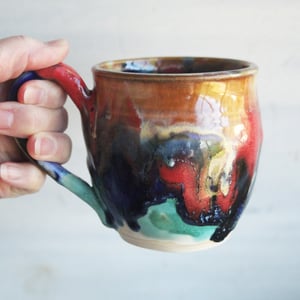 Image of Handmade Colorful Pottery Mug, 13 Ounce Handcrafted Tea or Coffee Cup, Made in USA