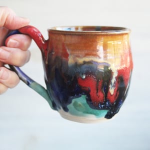 Image of Handmade Colorful Pottery Mug, 13 Ounce Handcrafted Tea or Coffee Cup, Made in USA