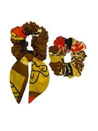 Image 1 of Brown Tribal Textile Afro Hair Scrunchie Set
