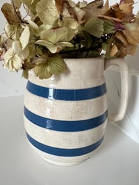 Image 1 of White and Blue Striped Staffordshire Ironstone Jug 