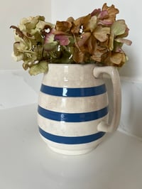 Image 3 of White and Blue Striped Staffordshire Ironstone Jug 