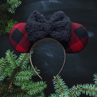Image 1 of Black & Red Buffalo Plaid and Sherpa Ears