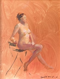 Image 1 of "Seated Nude on Black Chair" Original Fine Art Oil Painting by Sarah Griffin Thibodeaux