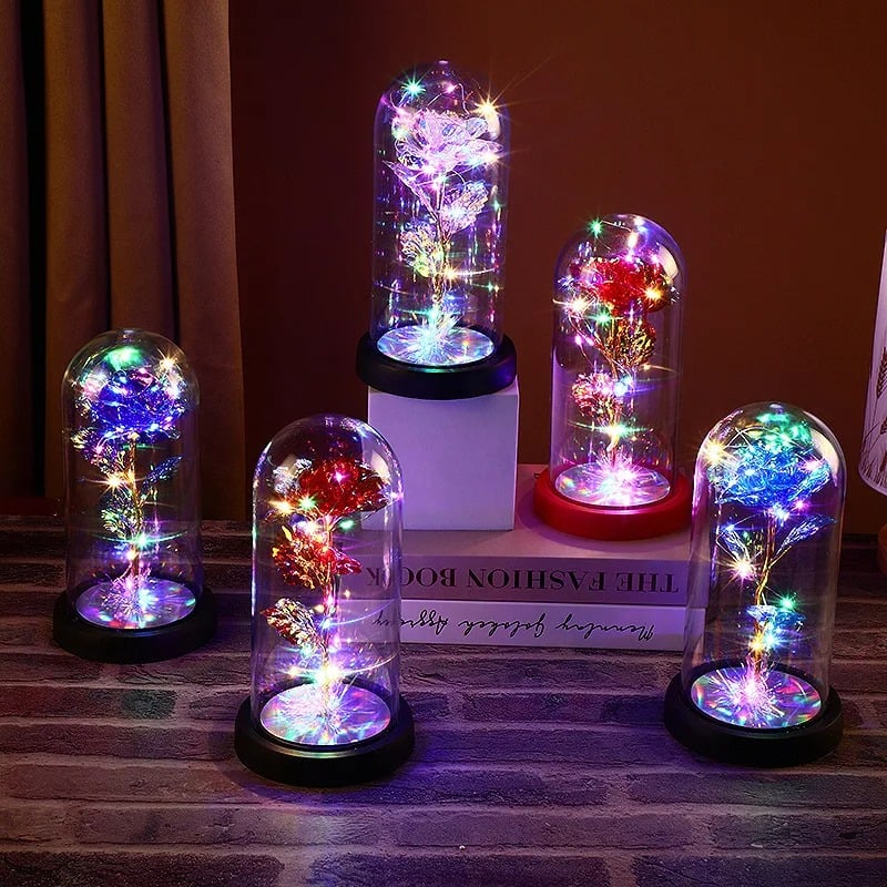 Image of 🌹 Eternal Love Rose in Glass Dome 🌹 – Colorful LED Preserved Flower for Valentine's Day ✨