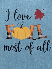 Image 3 of "I Love Fall Most of All" Sunflowers and Pumpkin Themed Eco-Friendly Tote (dual-sided cute images)